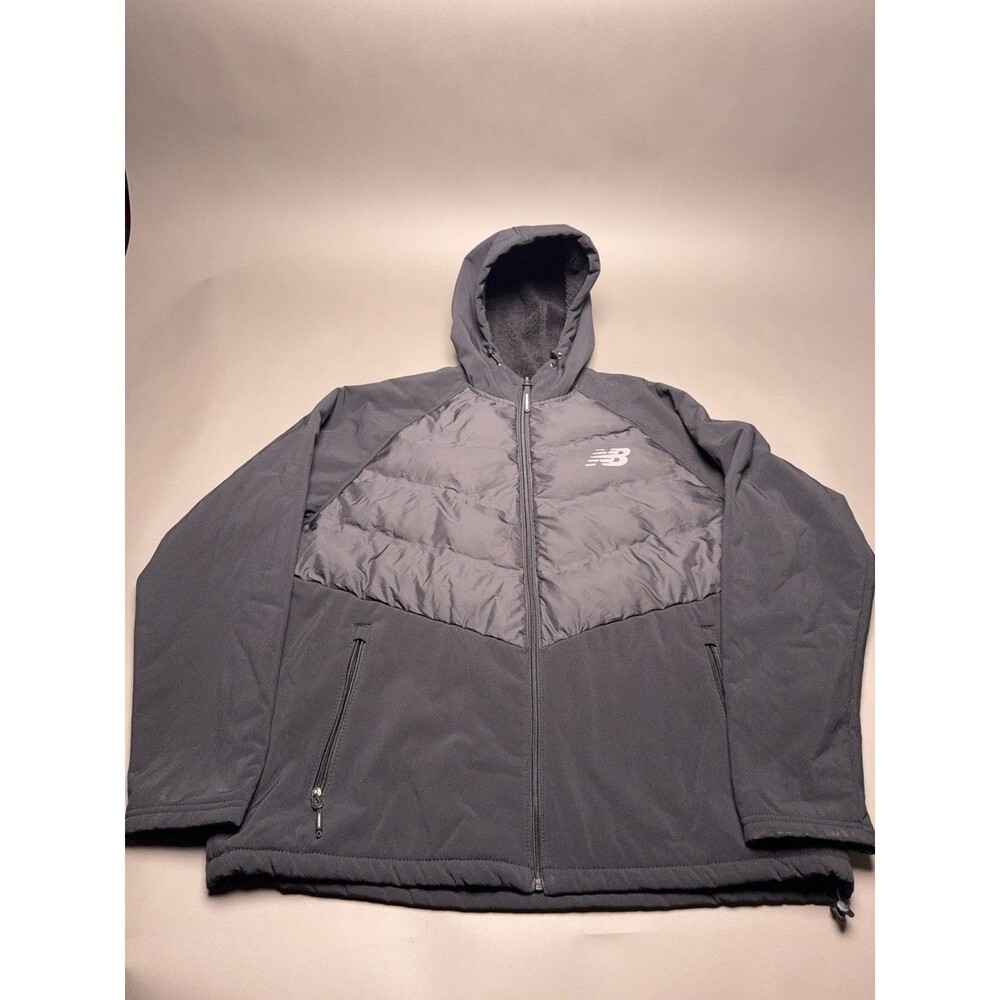 New Balance Men Size XL Black SoftShell Puffer Jacket Fleece Lined Hooded